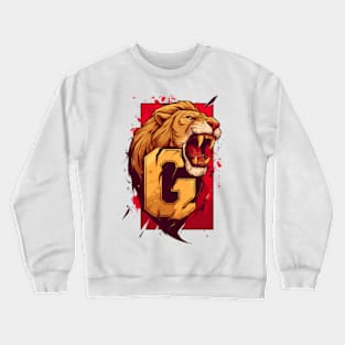 Roaring Lion and the Letter G - Red Backdrop - Fantasy Crewneck Sweatshirt